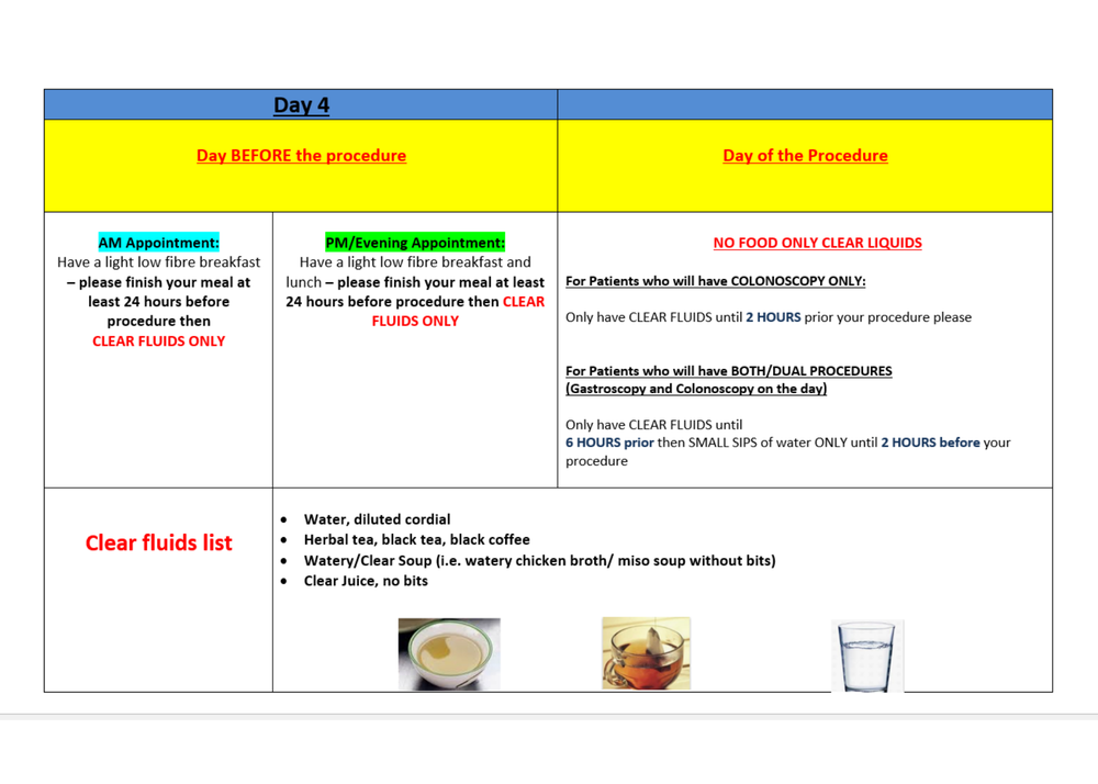 Colonoscopy Diet Sheet